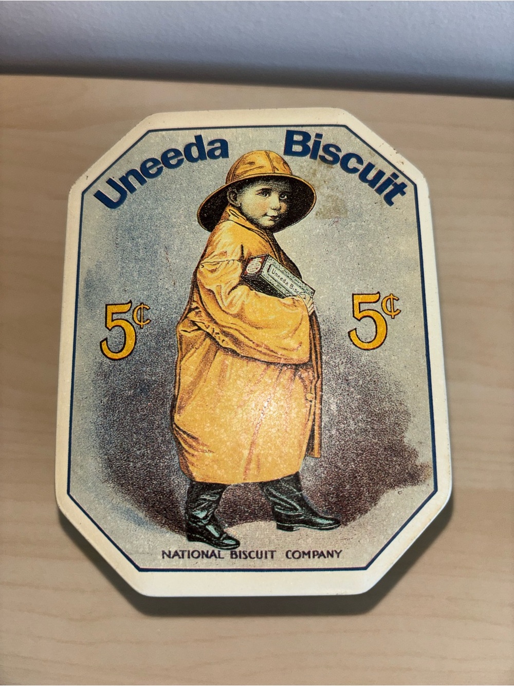 Uneeda Biscuit Vintage Advertising Tin with Yellow-Raincoat Boy